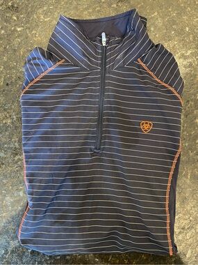 Ariat Heat Tek Sun Shirt Long Sleeve Navy Blue Striped with Orange